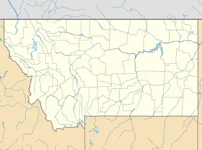 Mapa konturowa Montany, blisko centrum po prawej na dole znajduje się punkt z opisem „Billings”