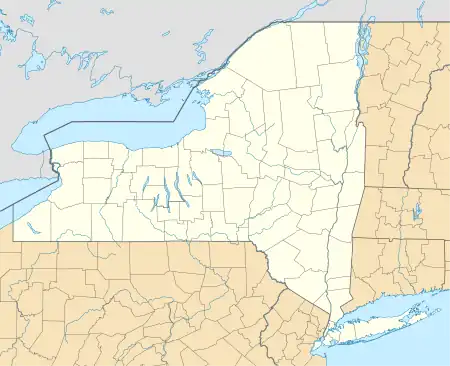 Mapa konturowa stanu Nowy Jork, na dole po prawej znajduje się punkt z opisem „West Haverstraw”