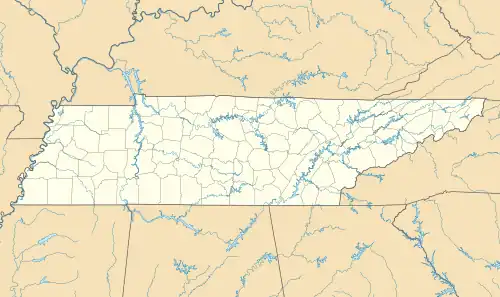 Mapa konturowa Tennessee, blisko centrum u góry znajduje się punkt z opisem „Livingston”