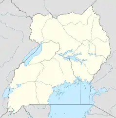 Mapa konturowa Ugandy, po prawej nieco u góry znajduje się punkt z opisem „Moroto”