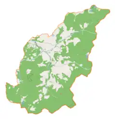 Mapa konturowa gminy Ujsoły, w centrum znajduje się punkt z opisem „Glinka”