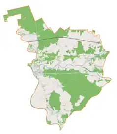 Mapa konturowa gminy Ulanów, na dole znajduje się punkt z opisem „Wólka Bielińska”