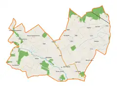 Mapa konturowa gminy Ulan-Majorat, po lewej znajduje się punkt z opisem „Kolonia Domaszewnica”