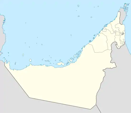 Mapa konturowa Zjednoczonych Emiratów Arabskich, w centrum znajduje się punkt z opisem „Abu Zabi”