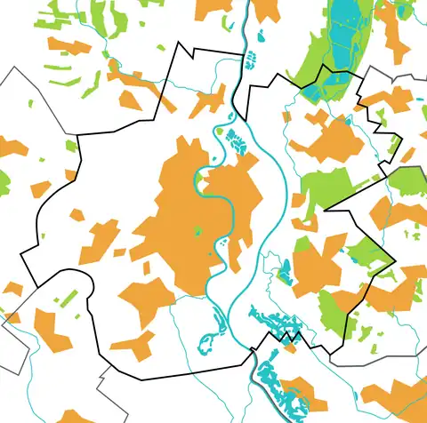 Mapa konturowa Raciborza, w centrum znajduje się punkt z opisem „ulica Stanisława Drzymały”