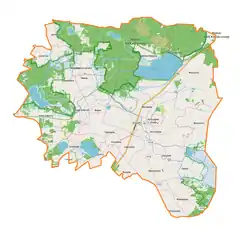 Mapa konturowa gminy Urszulin, w centrum znajduje się punkt z opisem „Urszulin”