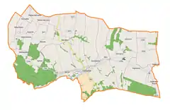 Mapa konturowa gminy Urzędów, po lewej znajduje się punkt z opisem „Mikołajówka”