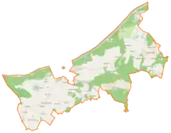 Mapa konturowa gminy wiejskiej Ustka, blisko górnej krawiędzi po prawej znajduje się punkt z opisem „Rowy”