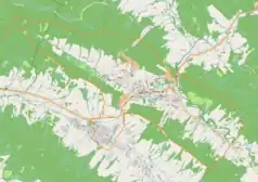 Mapa konturowa Ustrzyk Dolnych, blisko centrum po prawej na dole znajduje się punkt z opisem „Stacja Narciarska Gromadzyń”