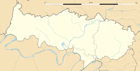 Mapa konturowa Doliny Oise, blisko centrum na dole znajduje się punkt z opisem „Boisemont”