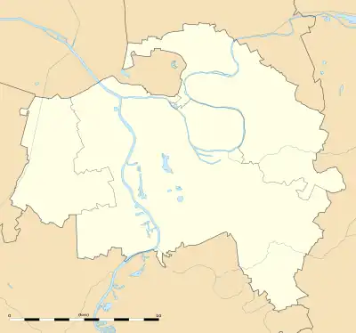 Mapa konturowa Doliny Marny, u góry nieco na prawo znajduje się punkt z opisem „Champigny-sur-Marne”