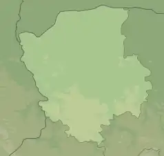 Mapa konturowa obwodu wołyńskiego, u góry po lewej znajduje się punkt z opisem „Szacki Park Narodowy”