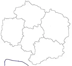 Mapa konturowa kraju Wysoczyna, w centrum znajduje się punkt z opisem „Chlum”