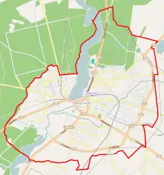 Mapa konturowa Wągrowca, blisko centrum u góry znajduje się punkt z opisem „Stadion im. Stanisława Bąka”