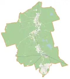 Mapa konturowa gminy Węgliniec, na dole nieco na lewo znajduje się punkt z opisem „Szklenice”