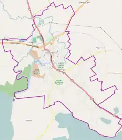 Mapa konturowa Węgorzewa, po lewej znajduje się punkt z opisem „początek”, poniżej na lewo znajduje się również punkt z opisem „koniec”