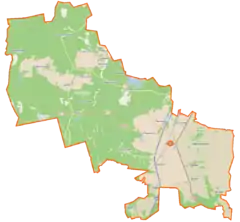 Mapa konturowa gminy Warlubie, po prawej znajduje się punkt z opisem „Kurzejewo”