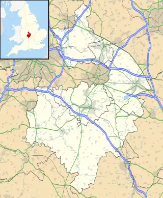 Mapa konturowa Warwickshire, w centrum znajduje się punkt z opisem „Kenilworth”