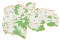 Mapa konturowa gminy Wińsko, blisko lewej krawiędzi znajduje się punkt z opisem „Łęgi Odrzańskie”