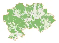 Mapa konturowa gminy Wielbark, po prawej znajduje się punkt z opisem „Lesiny Wielkie”