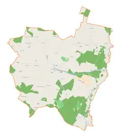 Mapa konturowa gminy Wielgomłyny, po prawej znajduje się punkt z opisem „Rudka”