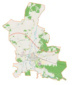 Mapa konturowa gminy Wieruszów, po lewej znajduje się punkt z opisem „Teklinów”