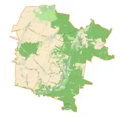 Mapa konturowa gminy Wierzchlas, blisko centrum na prawo u góry znajduje się punkt z opisem „Krzeczów”