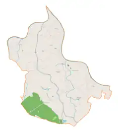 Mapa konturowa gminy Wietrzychowice , po lewej nieco u góry znajduje się punkt z opisem „Parafiapw. Wniebowstąpienia Pańskiegow Woli Rogowskiej”