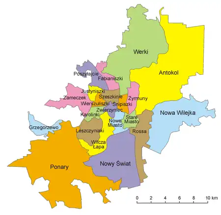 Mapa podziału administracyjnego Wilna