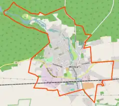 Mapa konturowa Witnicy, na dole nieco na prawo znajduje się punkt z opisem „Witnica”