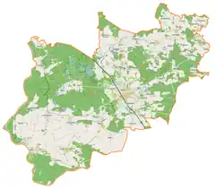 Mapa konturowa gminy Wołów, na dole po lewej znajduje się punkt z opisem „Lubiąż”