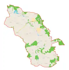 Mapa konturowa gminy Wodzierady, w centrum znajduje się punkt z opisem „Wodzierady”