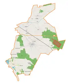 Mapa konturowa gminy Wohyń, blisko centrum na lewo u góry znajduje się punkt z opisem „Bojanówka”