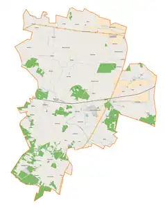 Mapa konturowa gminy Wola Krzysztoporska, u góry po lewej znajduje się punkt z opisem „Piekary”