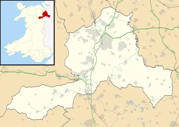 Mapa konturowa Wrexham, w centrum znajduje się punkt z opisem „Akwedukt i kanał Pontcysyllte”