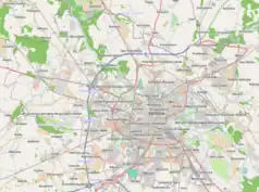 Mapa konturowa Wrocławia, po lewej znajduje się punkt z opisem „Wrocław Leśnica”