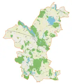 Mapa konturowa gminy Wydminy, blisko centrum na prawo znajduje się punkt z opisem „Gawliki Małe”