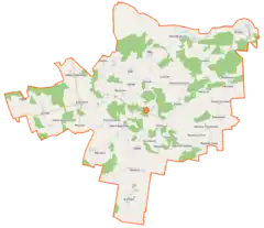 Mapa konturowa gminy Wyszki, po lewej znajduje się punkt z opisem „Zalesie”