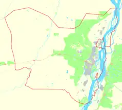 Mapa konturowa Jakucka, po prawej znajduje się punkt z opisem „Północno-Wschodni Uniwersytet Federalny”