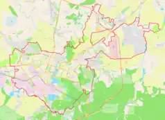 Mapa konturowa Joszkar-Oły, blisko centrum na lewo znajduje się punkt z opisem „Joszkar-Oła”