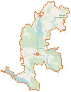 Mapa konturowa gminy Złocieniec, na dole nieco na lewo znajduje się punkt z opisem „Lubieszewo”