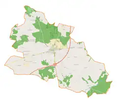 Mapa konturowa gminy Złoczew, w centrum znajduje się punkt z opisem „Złoczew”