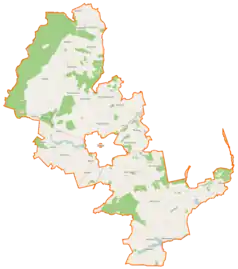 Mapa konturowa gminy wiejskiej Złotów, w centrum znajduje się punkt z opisem „Płosków”