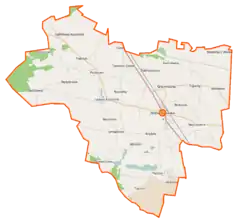 Mapa konturowa gminy Złotniki Kujawskie, blisko centrum u góry znajduje się punkt z opisem „Pęchowo”