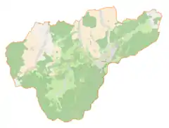 Mapa konturowa gminy Złoty Stok, blisko centrum na lewo znajduje się punkt z opisem „Mąkolno-Góry”