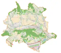 Mapa konturowa gminy Zabierzów, na dole znajduje się punkt z opisem „Aleksandrowice”