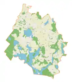 Mapa konturowa gminy Zalewo, blisko centrum na prawo u góry znajduje się punkt z opisem „Girgajny”