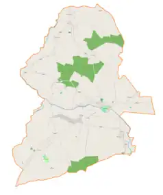 Mapa konturowa gminy Zarzecze, na dole po lewej znajduje się punkt z opisem „Parafiapw. Wszystkich Świętychw Siennowie”