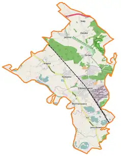 Mapa konturowa gminy Zdzieszowice, blisko centrum na lewo znajduje się punkt z opisem „Borek”