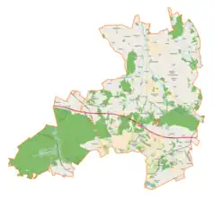 Mapa konturowa gminy wiejskiej Zgierz, na dole po prawej znajduje się punkt z opisem „Maciejów”